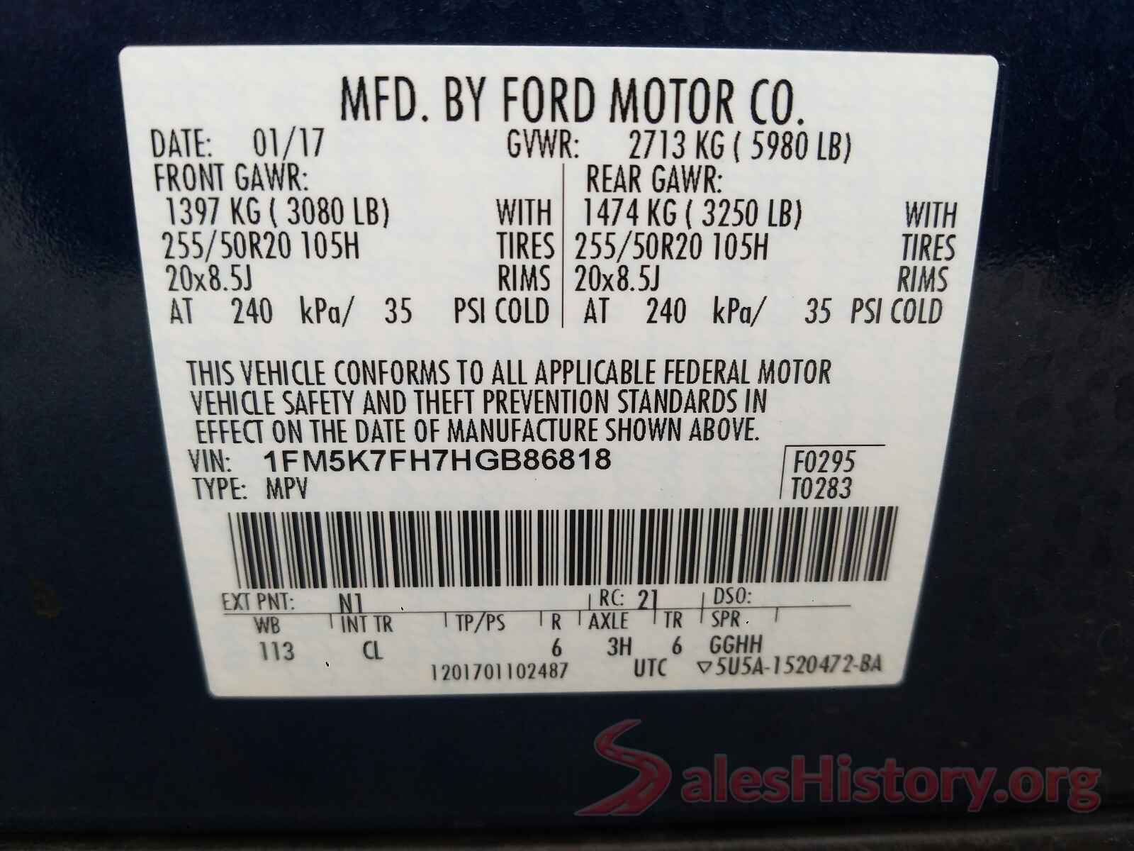 1FM5K7FH7HGB86818 2017 FORD EXPLORER