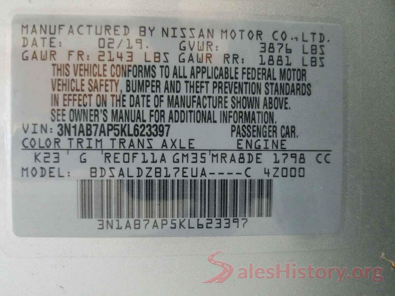 3N1AB7AP5KL623397 2019 NISSAN SENTRA