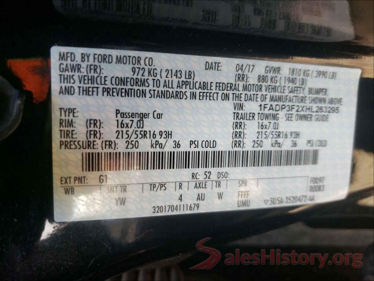 1FADP3F2XHL263295 2017 FORD FOCUS