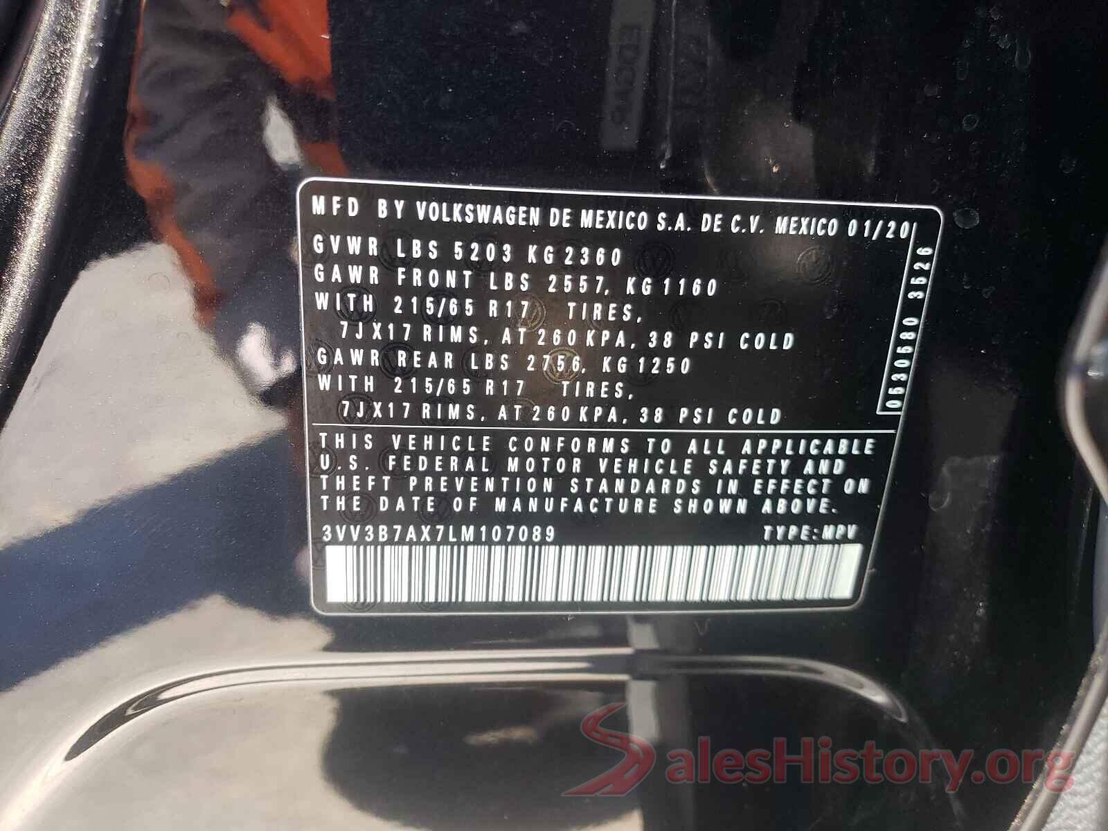 3VV3B7AX7LM107089 2020 VOLKSWAGEN TIGUAN