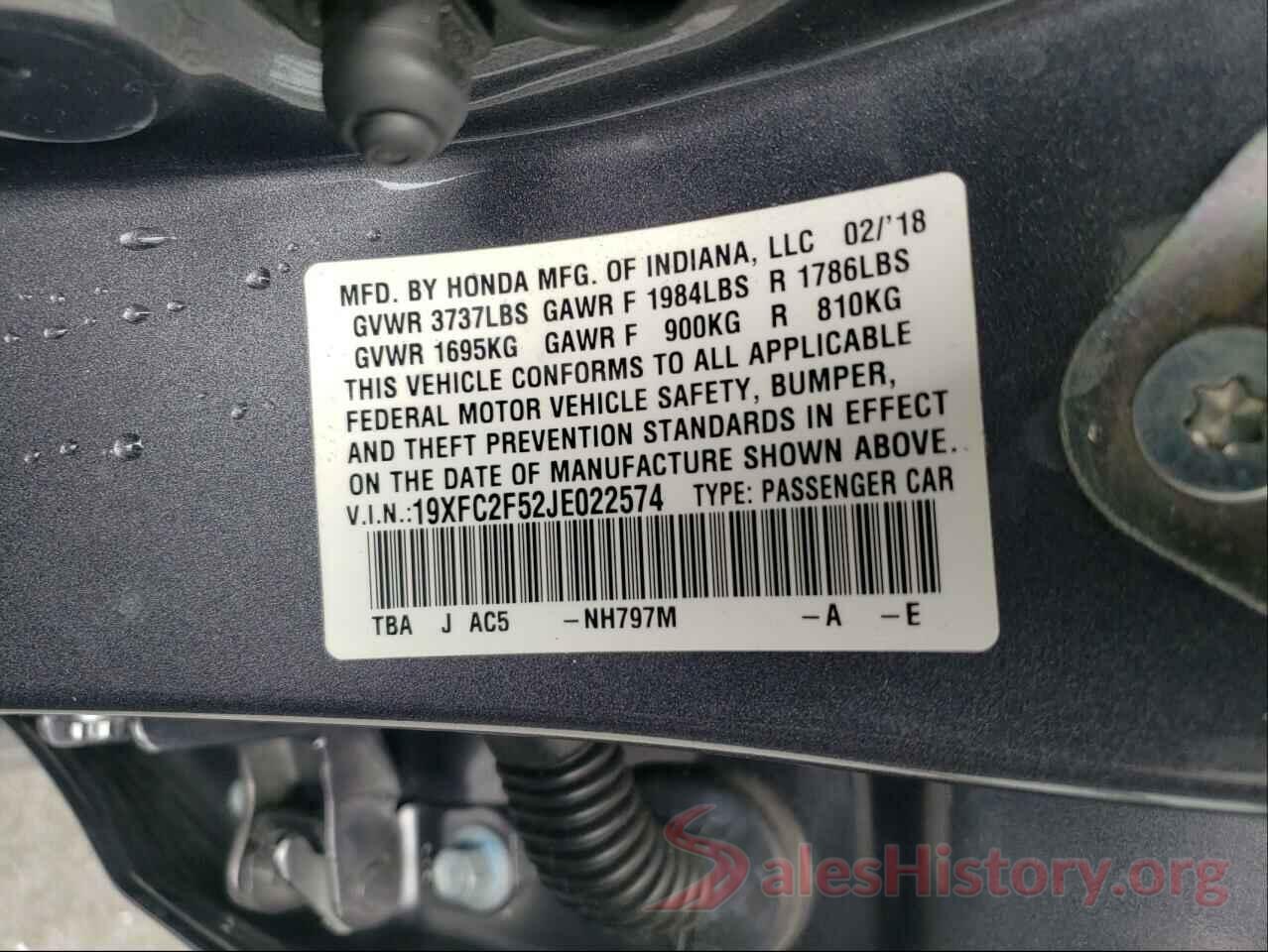 19XFC2F52JE022574 2018 HONDA CIVIC