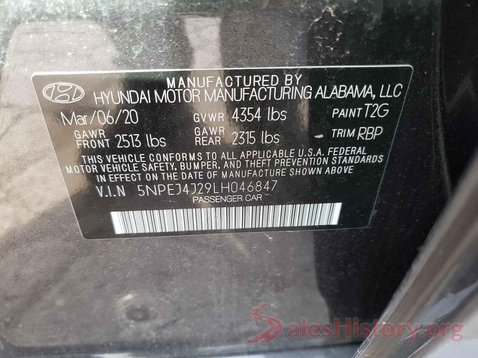 5NPEJ4J29LH046847 2020 HYUNDAI SONATA