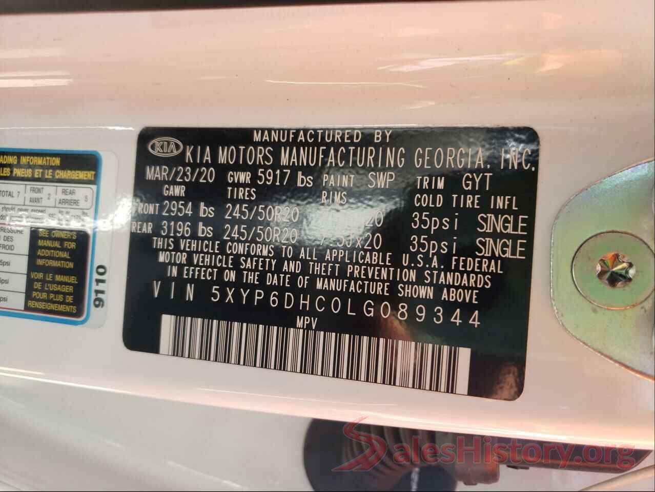 5XYP6DHC0LG089344 2020 KIA TELLURIDE