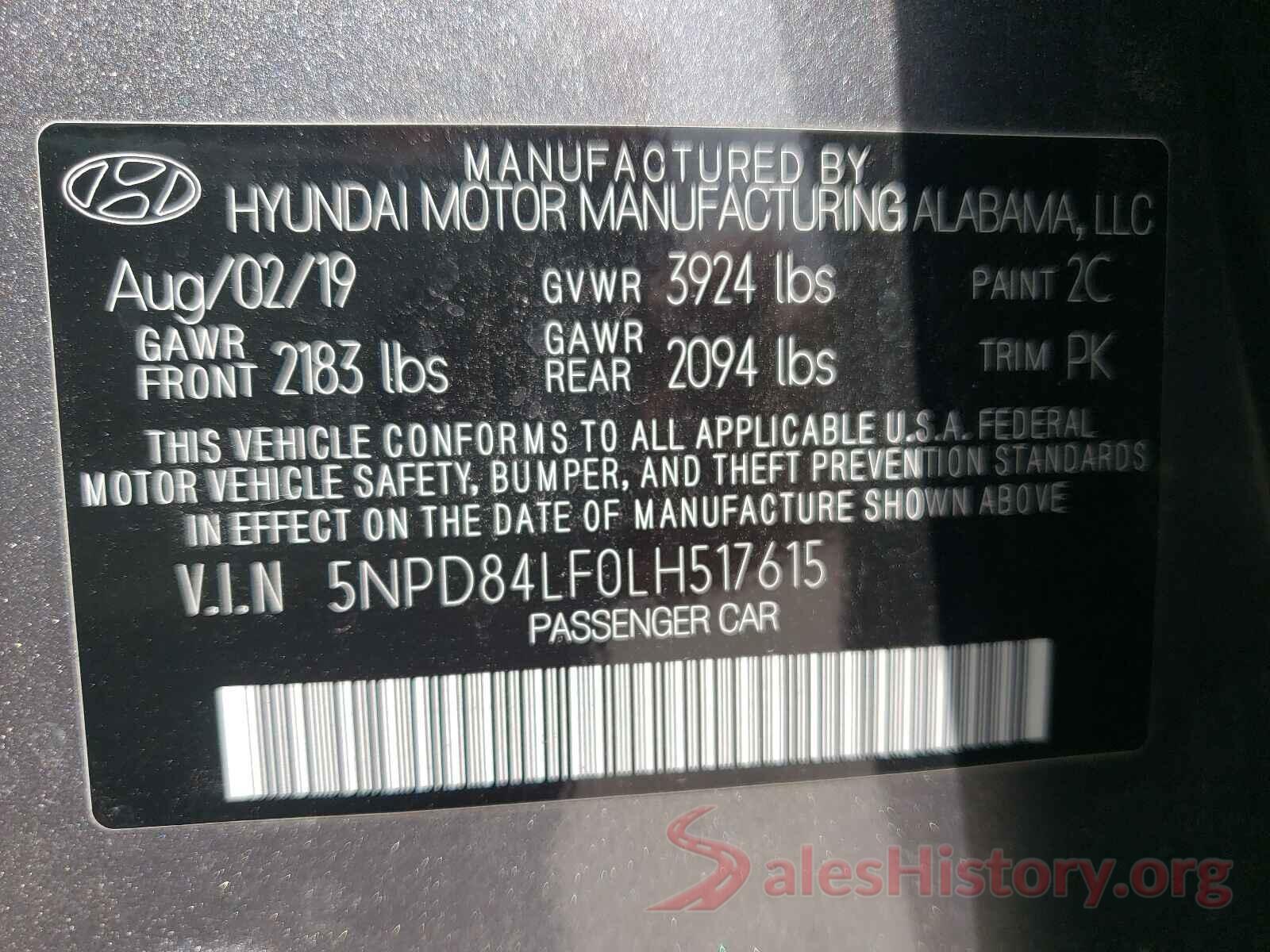 5NPD84LF0LH517615 2020 HYUNDAI ELANTRA