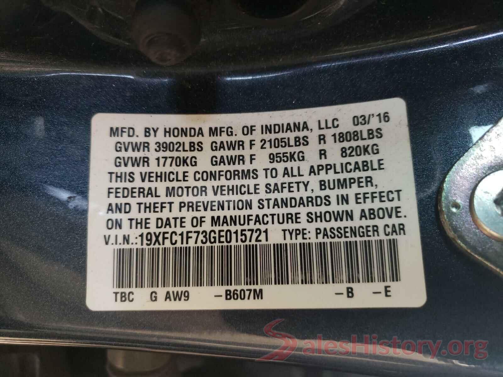 19XFC1F73GE015721 2016 HONDA CIVIC