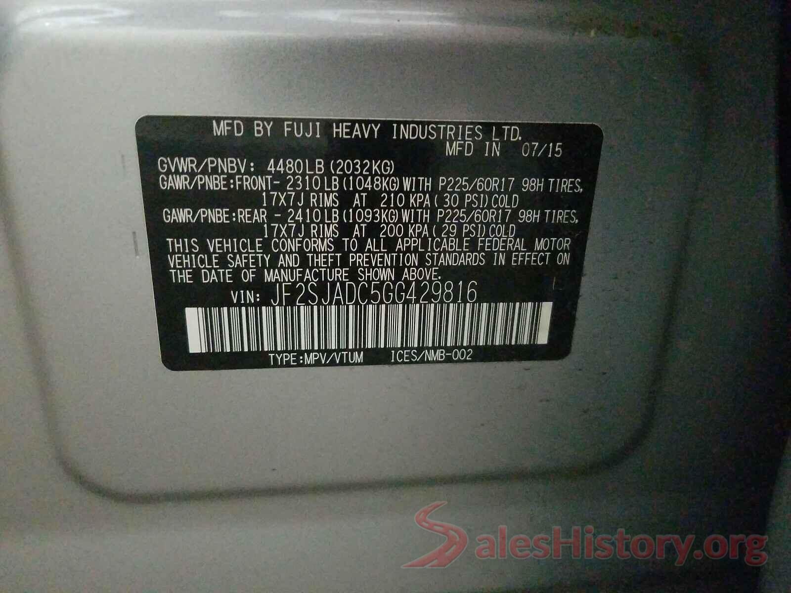 JF2SJADC5GG429816 2016 SUBARU FORESTER