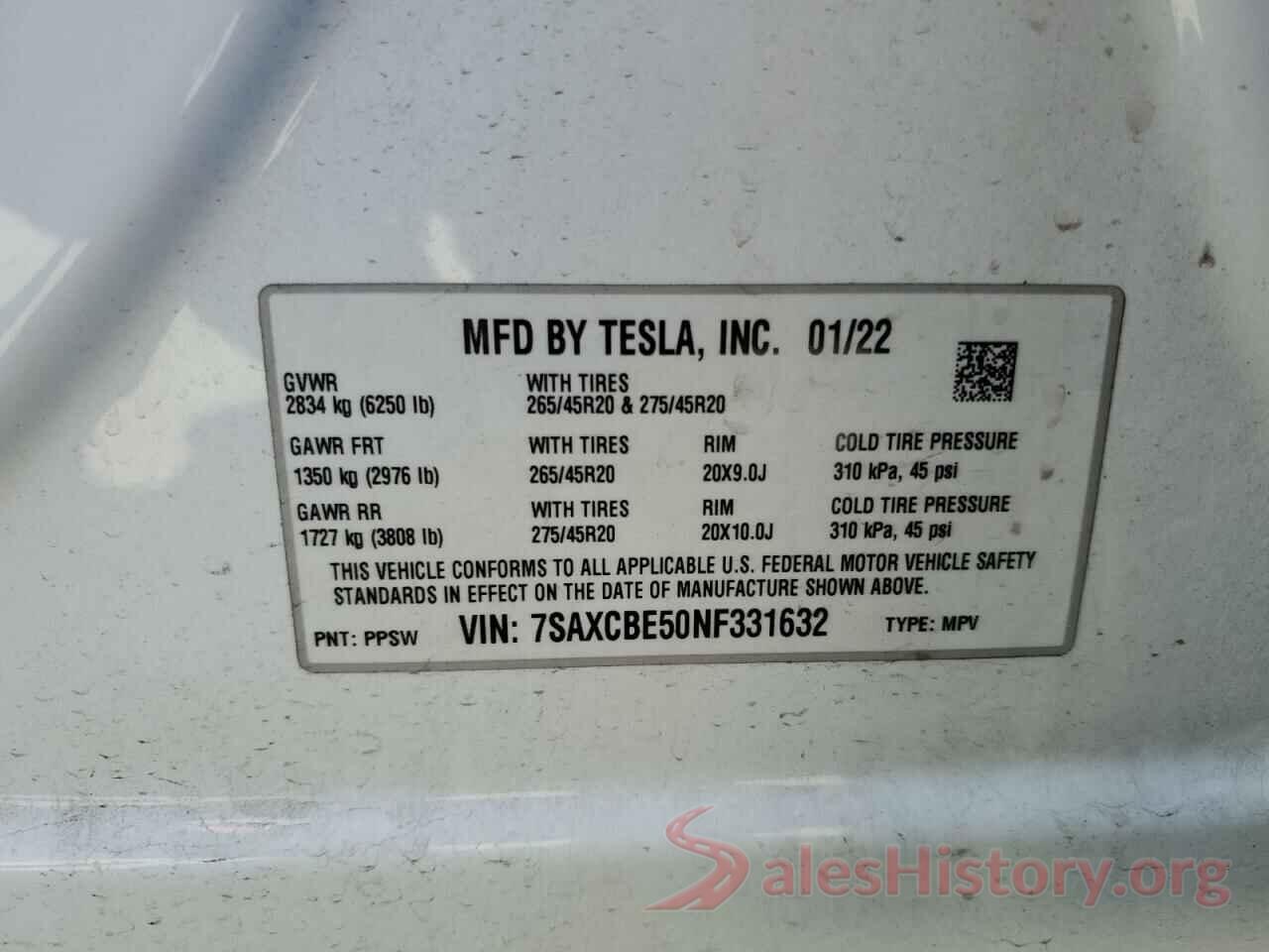 7SAXCBE50NF331632 2022 TESLA MODEL X