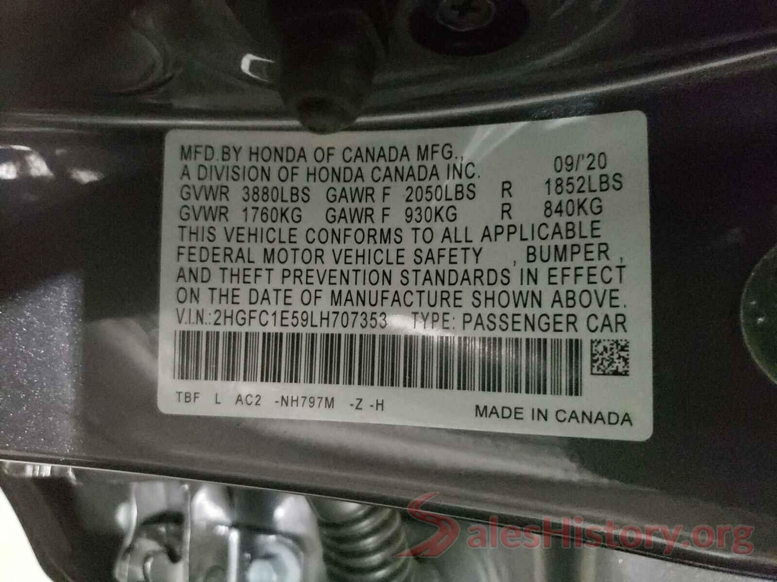 2HGFC1E59LH707353 2020 HONDA CIVIC