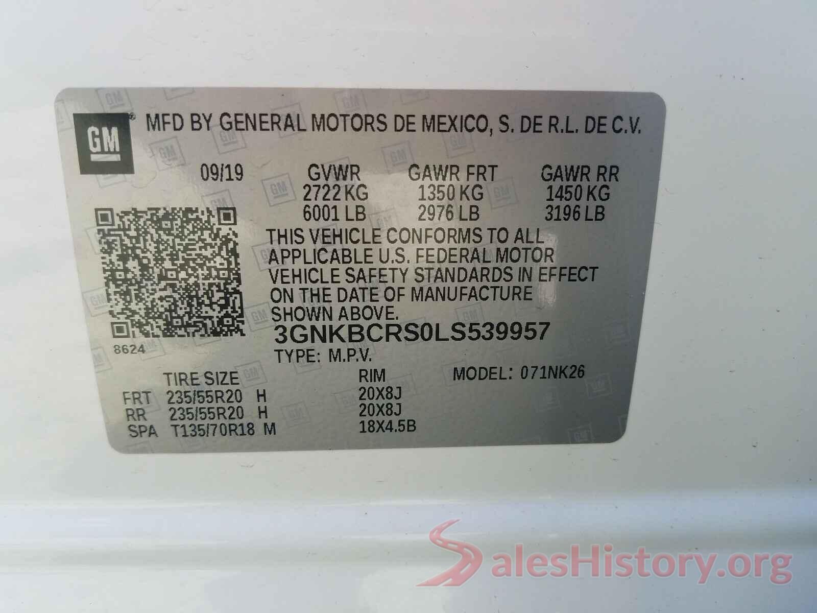 3GNKBCRS0LS539957 2020 CHEVROLET BLAZER 2LT