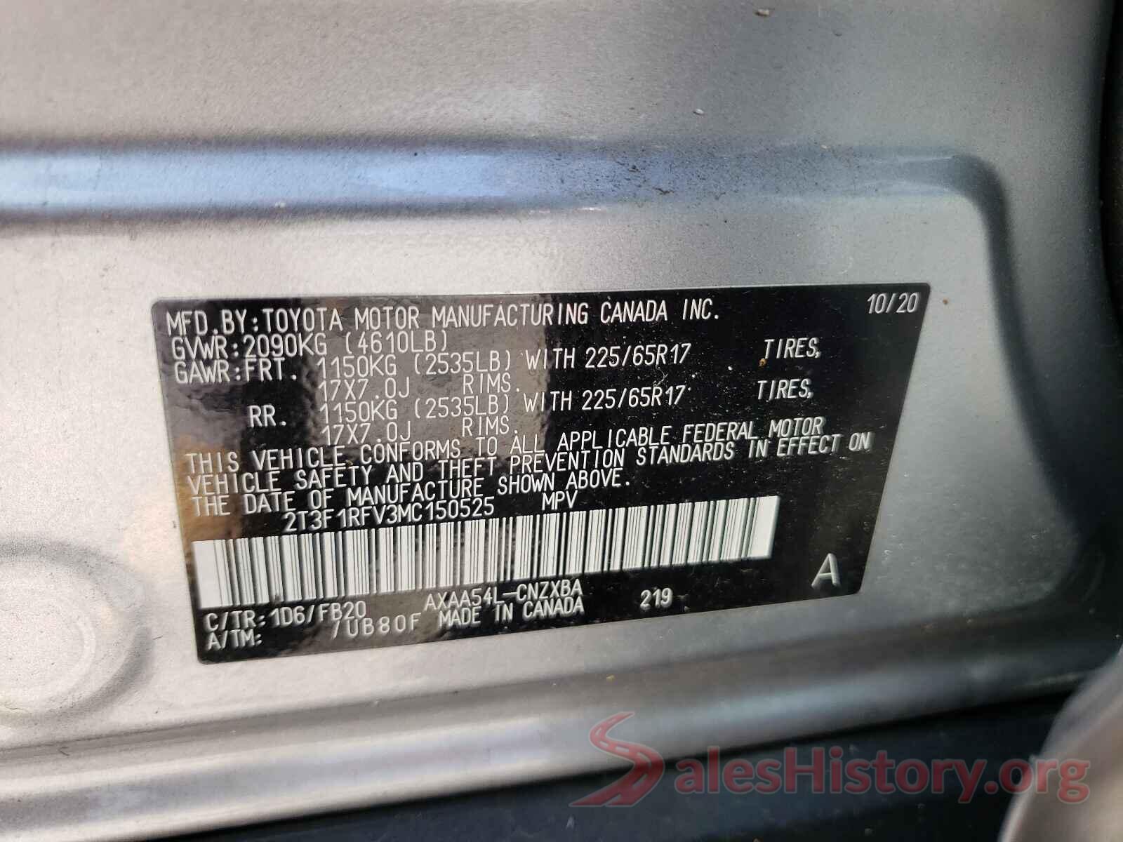 2T3F1RFV3MC150525 2021 TOYOTA RAV4