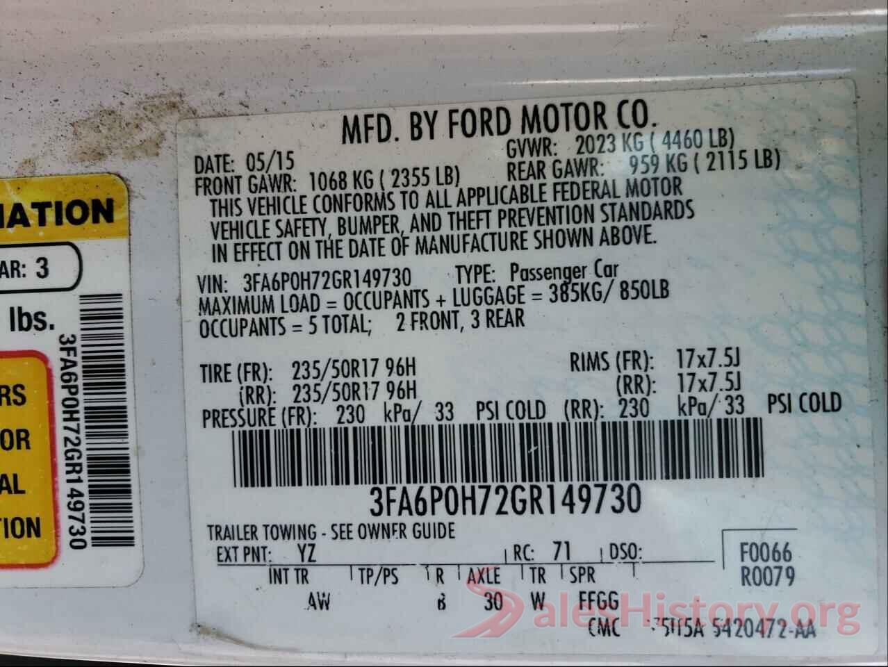 3FA6P0H72GR149730 2016 FORD FUSION