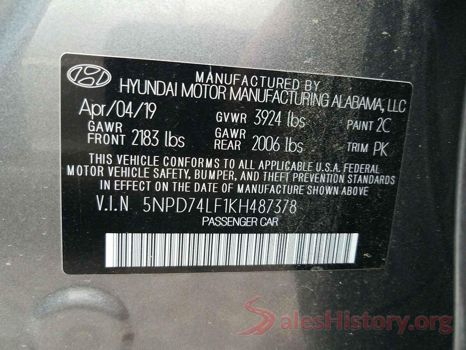 5NPD74LF1KH487378 2019 HYUNDAI ELANTRA