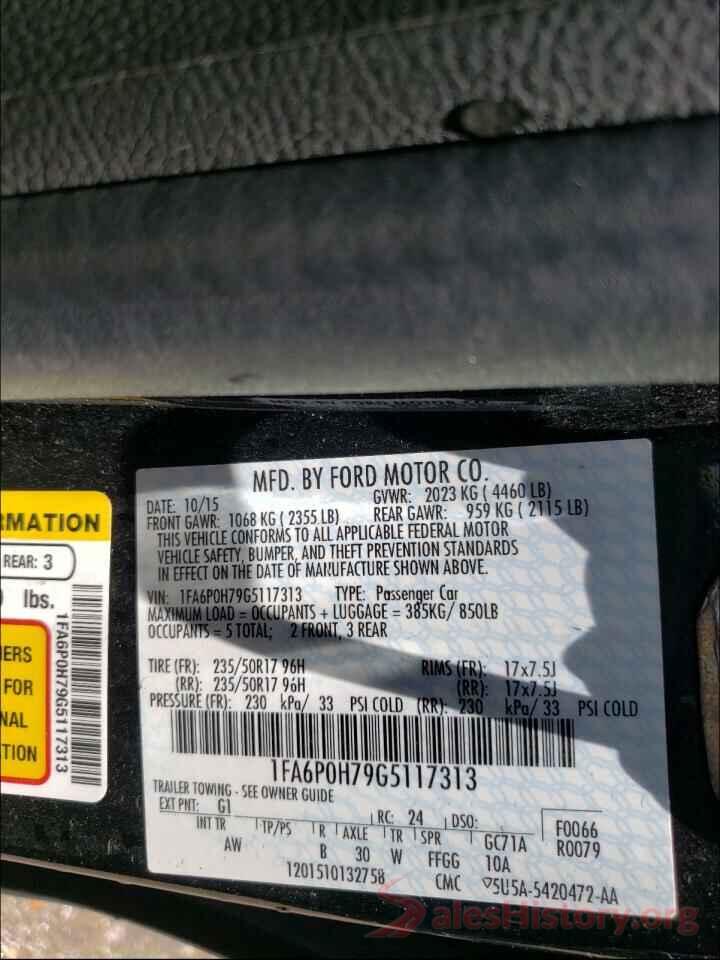 1FA6P0H79G5117313 2016 FORD FUSION