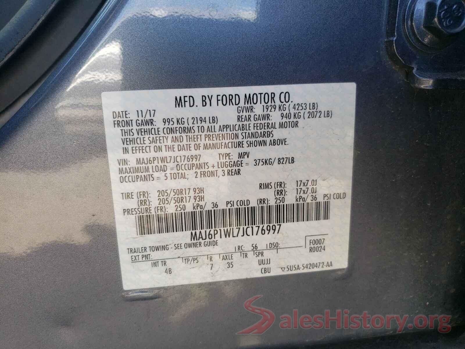 MAJ6P1WL7JC176997 2018 FORD ALL OTHER