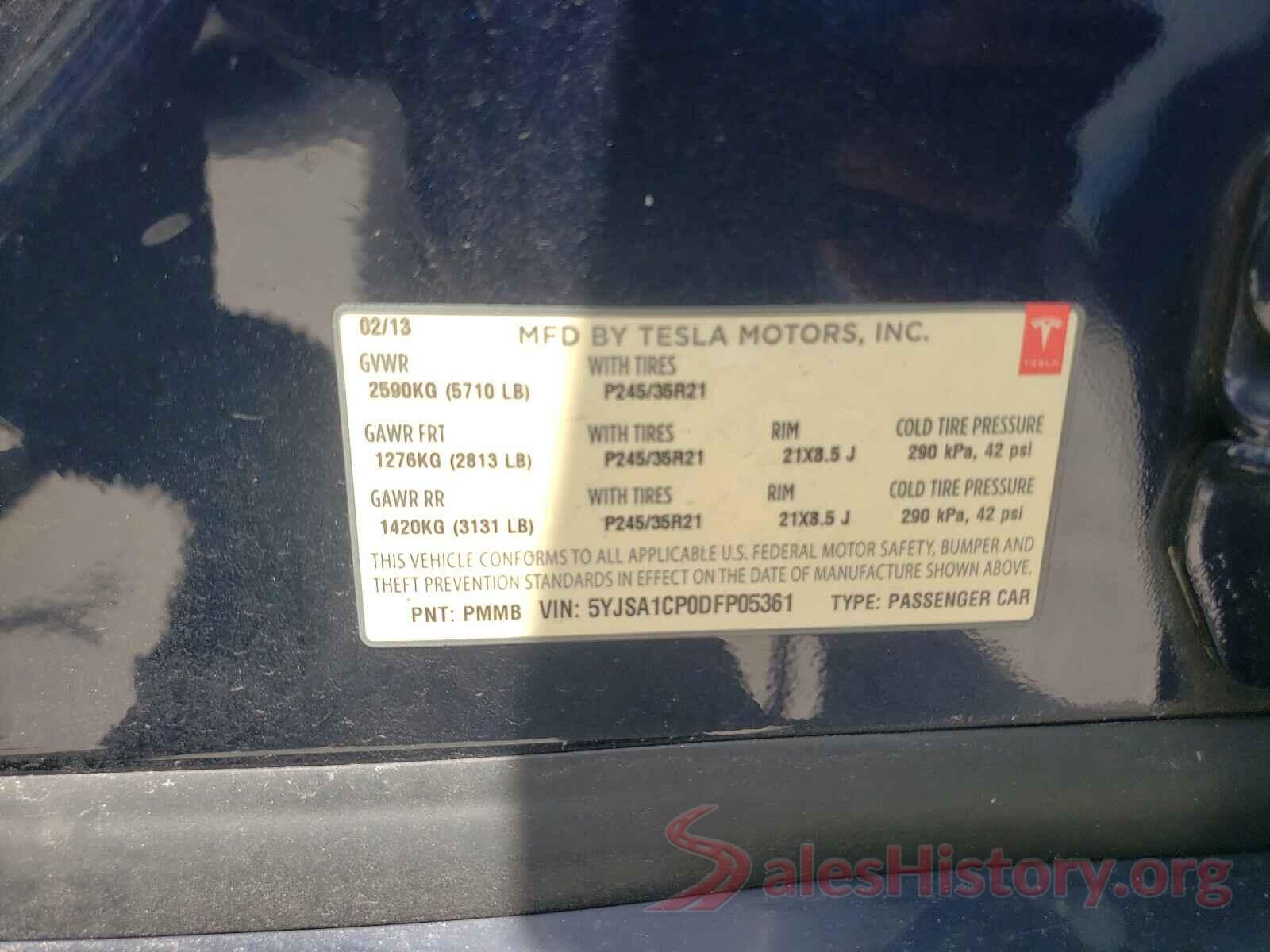 5YJSA1CP0DFP05361 2013 TESLA MODEL S