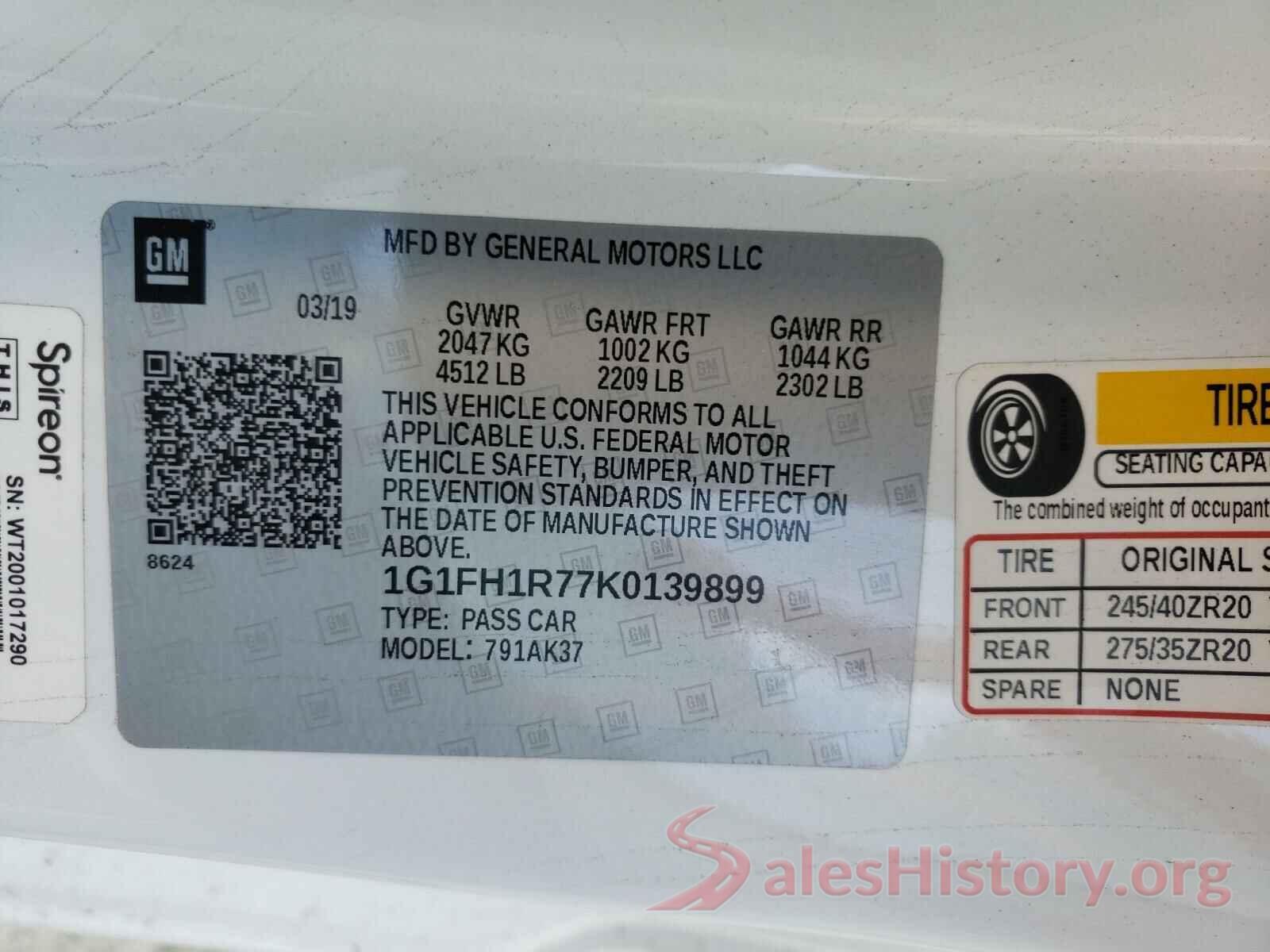 1G1FH1R77K0139899 2019 CHEVROLET CAMARO