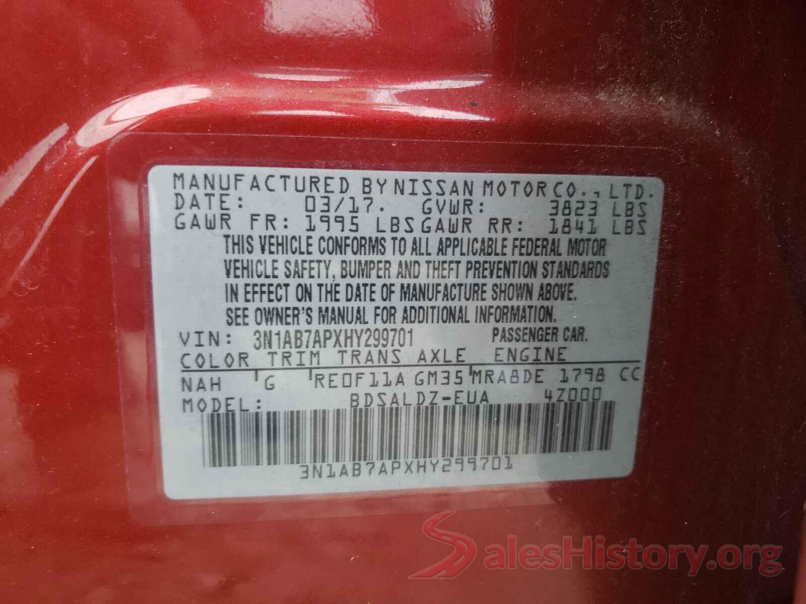 3N1AB7APXHY299701 2017 NISSAN SENTRA