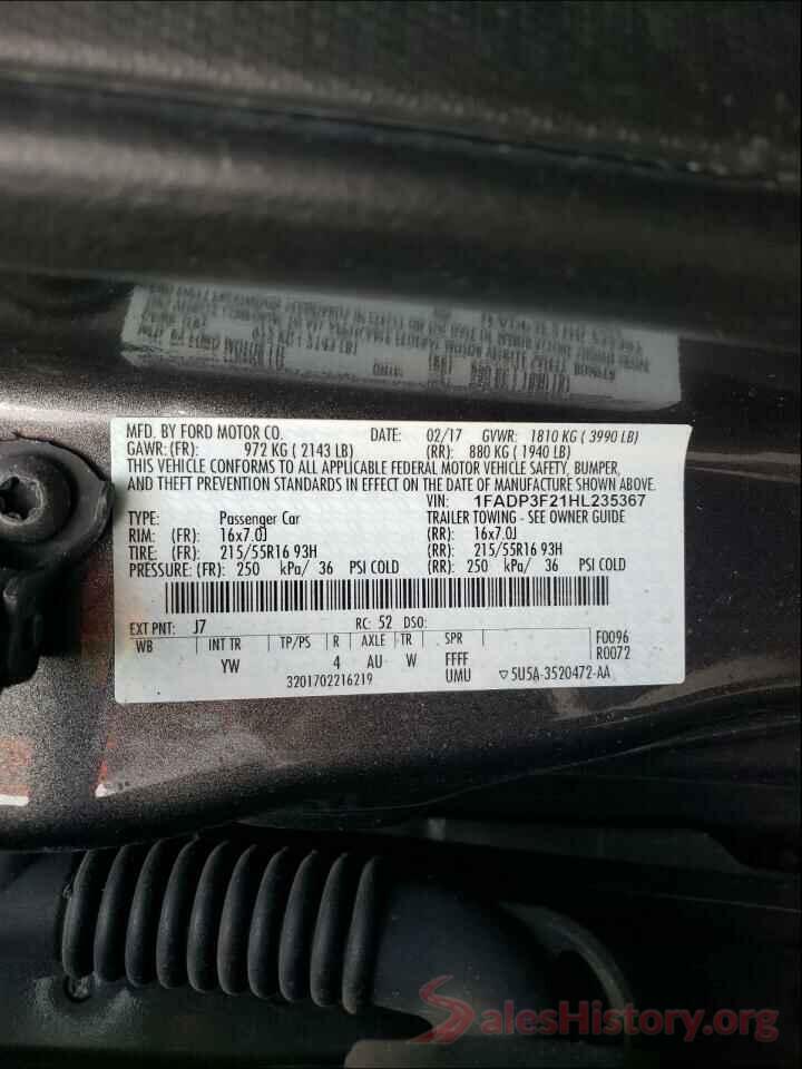 1FADP3F21HL235367 2017 FORD FOCUS