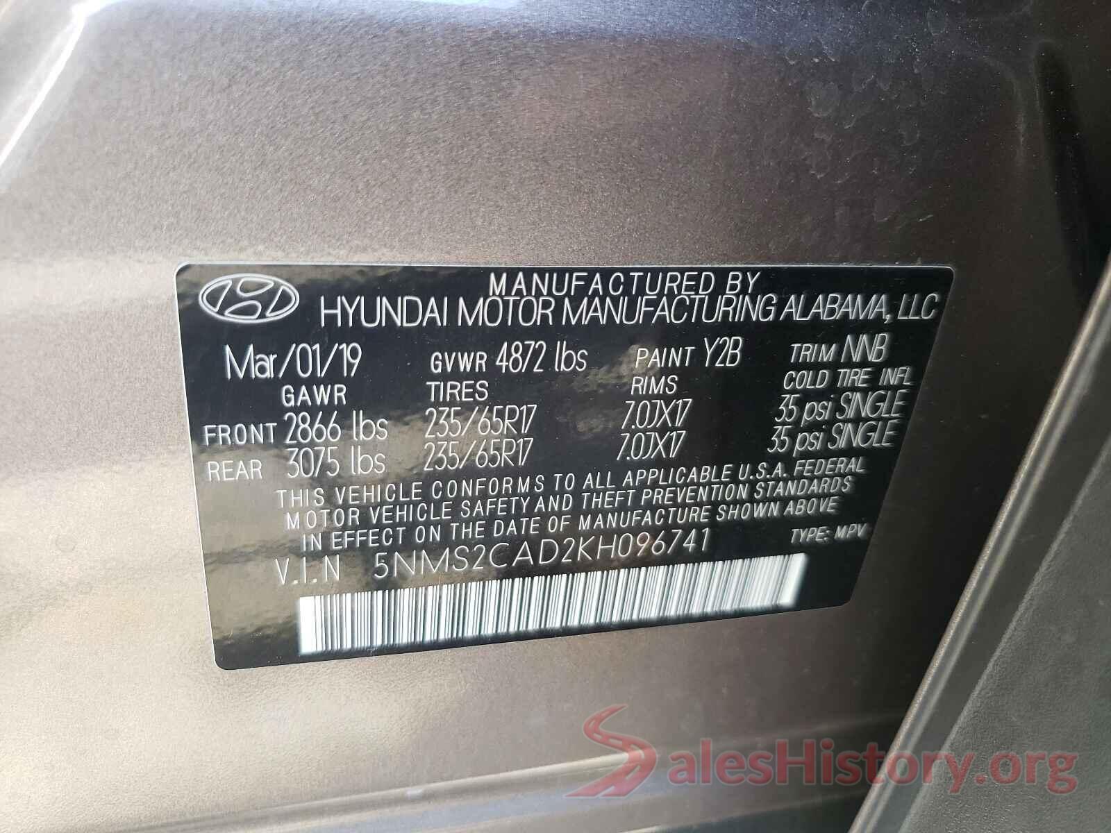 5NMS2CAD2KH096741 2019 HYUNDAI SANTA FE