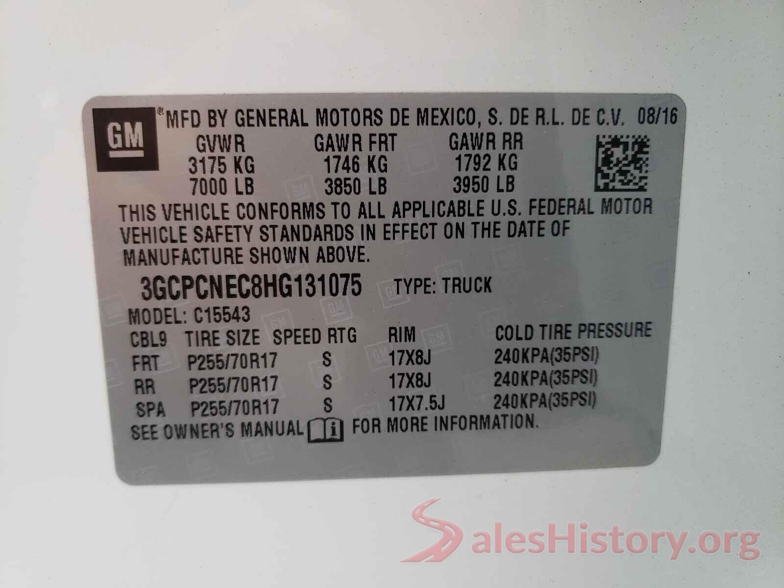 3GCPCNEC8HG131075 2017 CHEVROLET SILVERADO