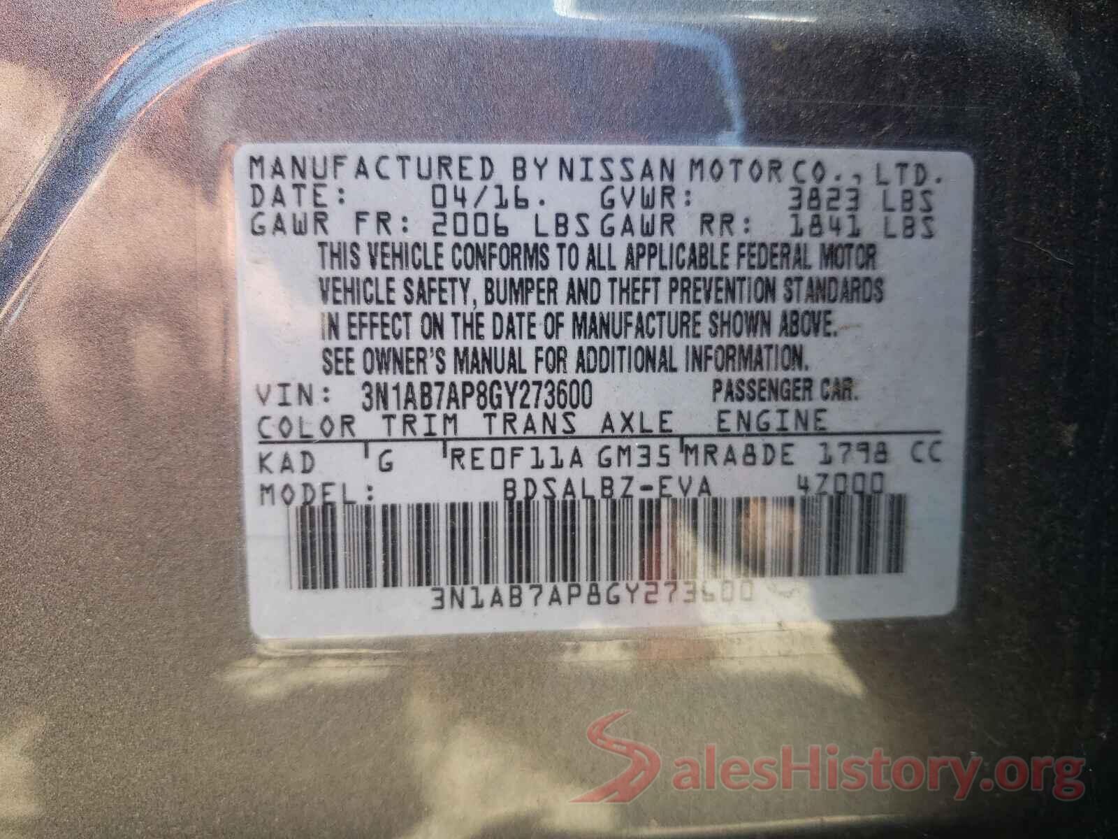 3N1AB7AP8GY273600 2016 NISSAN SENTRA