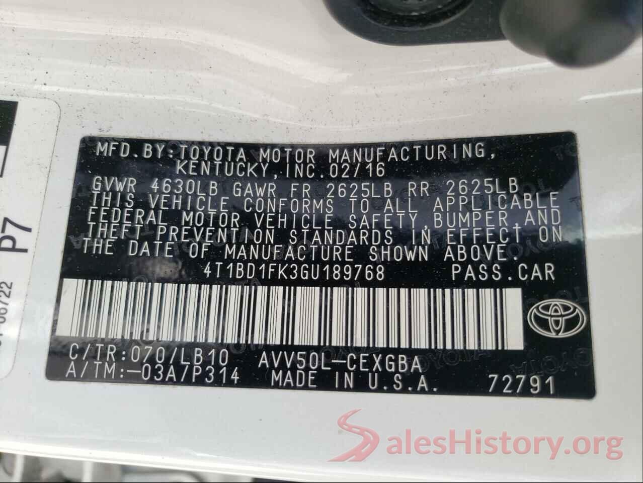 4T1BD1FK3GU189768 2016 TOYOTA CAMRY