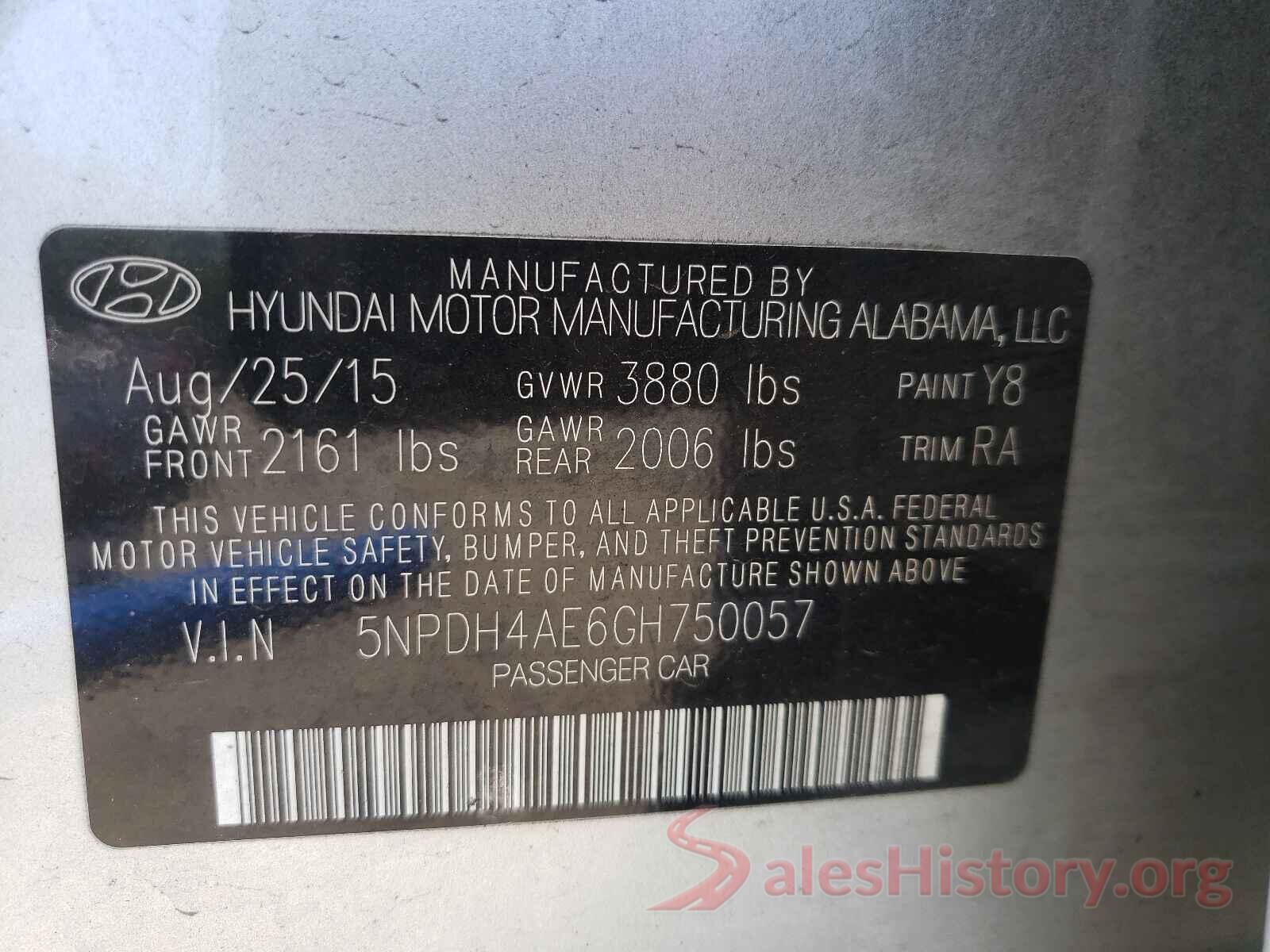 5NPDH4AE6GH750057 2016 HYUNDAI ELANTRA