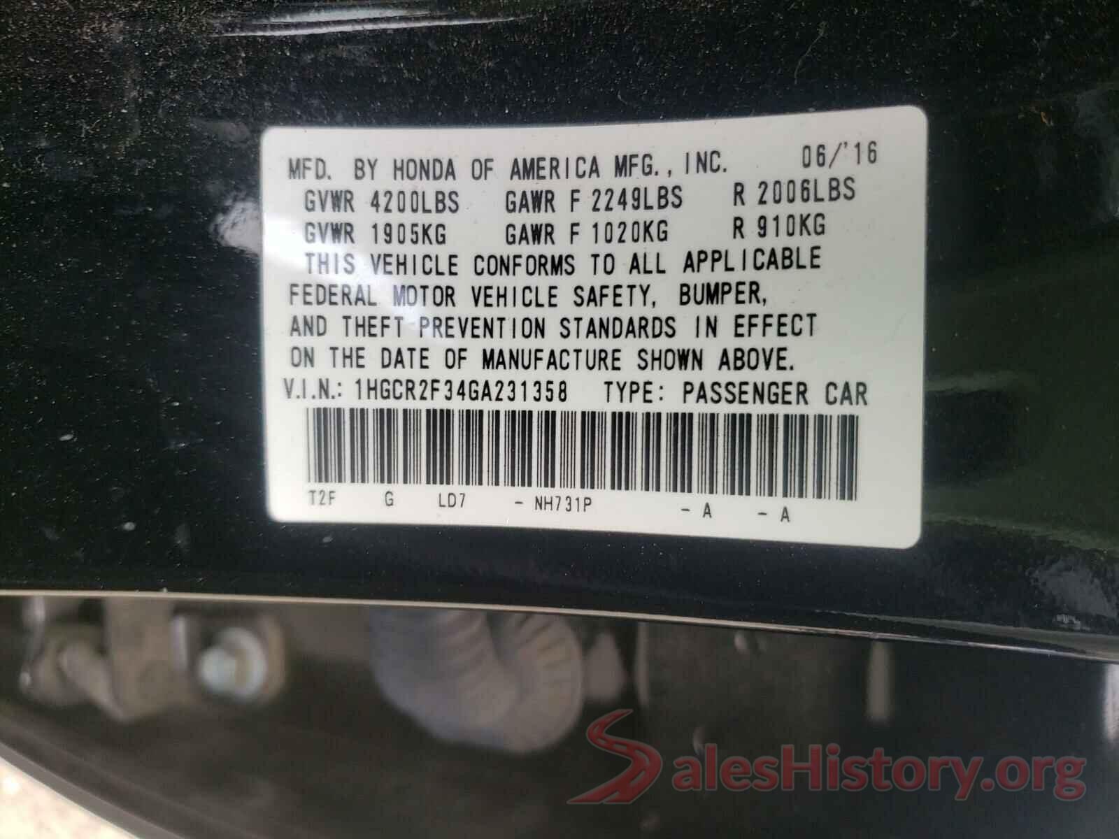 1HGCR2F34GA231358 2016 HONDA ACCORD