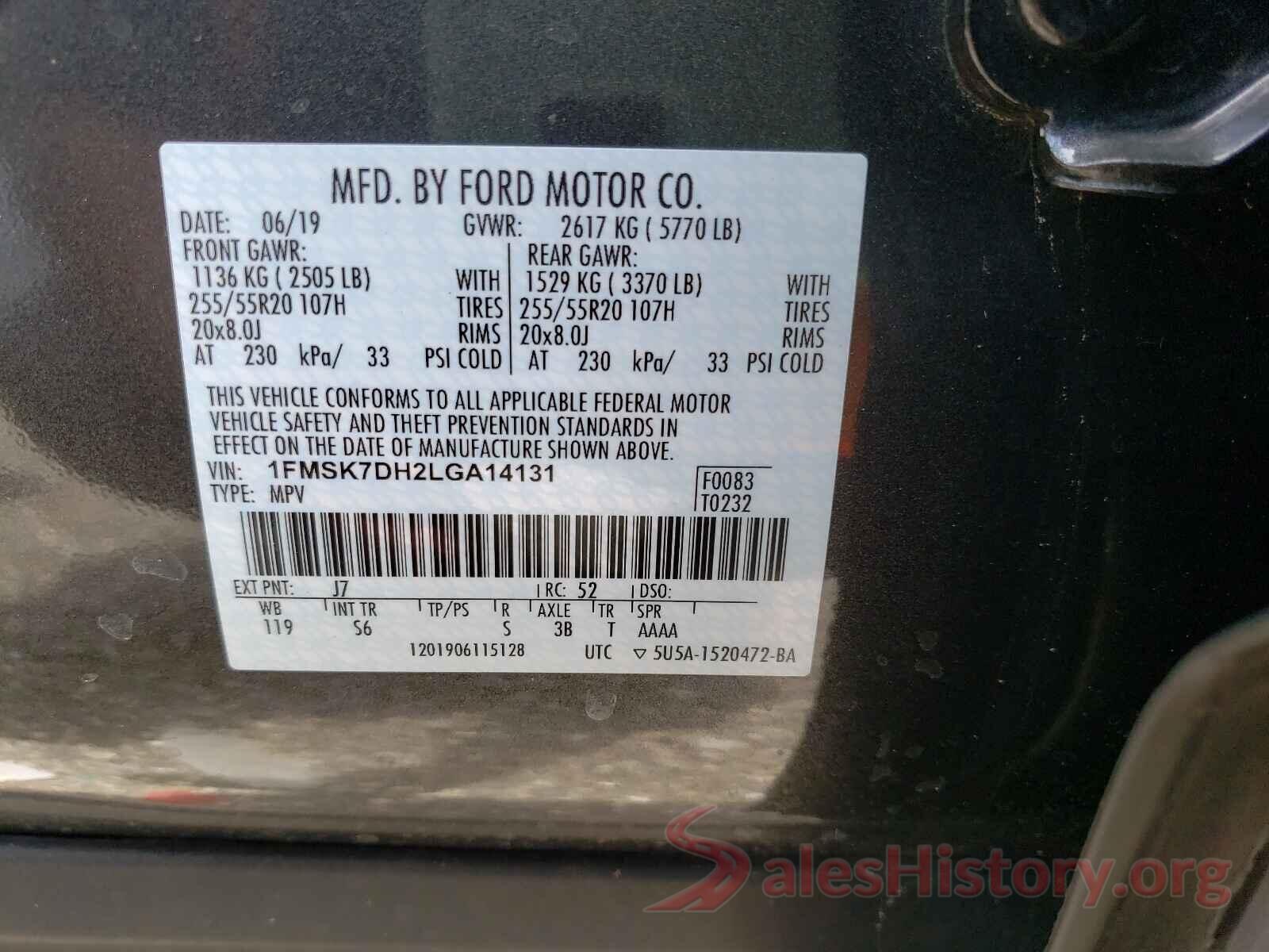 1FMSK7DH2LGA14131 2020 FORD EXPLORER