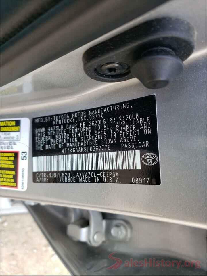 4T1K61AK8LU362776 2020 TOYOTA CAMRY