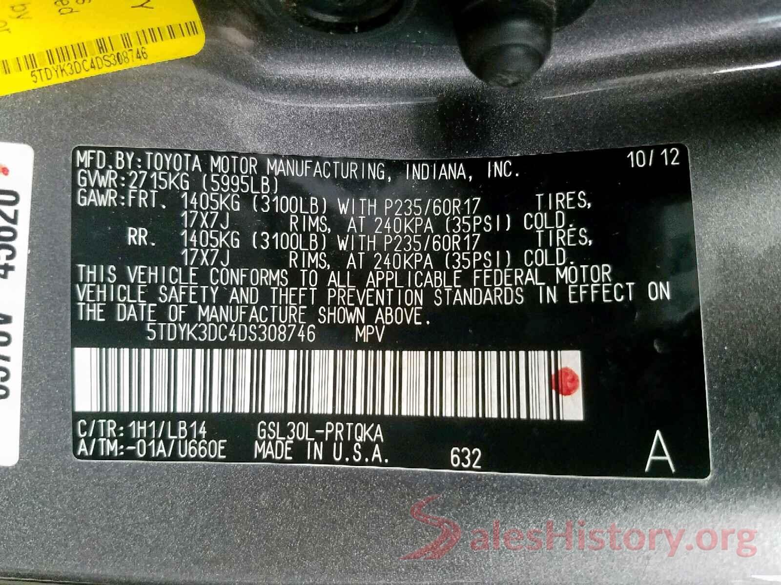 5TDYK3DC4DS308746 2013 TOYOTA SIENNA XLE