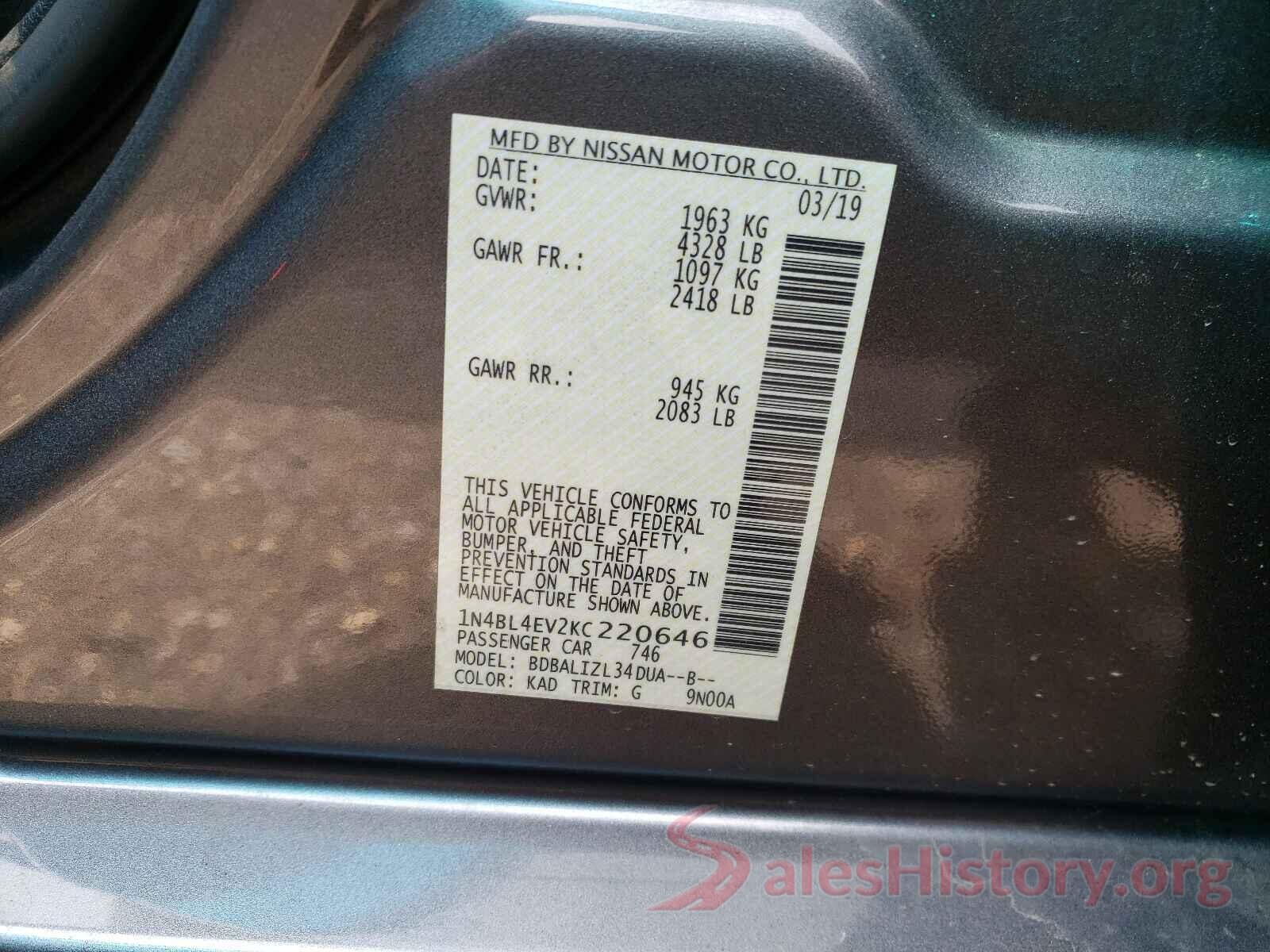 1N4BL4EV2KC220646 2019 NISSAN ALTIMA