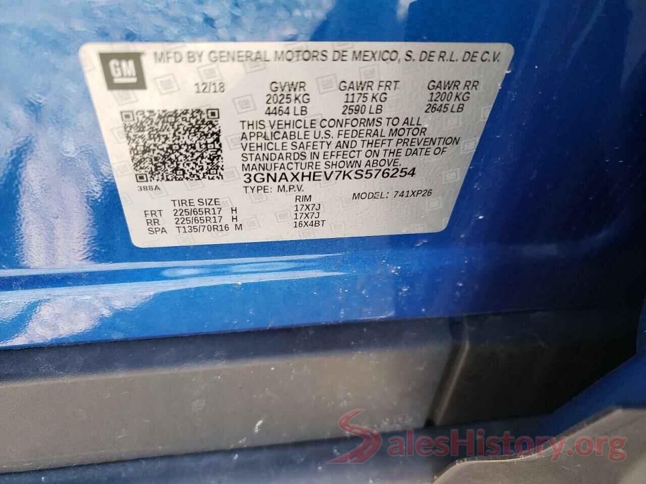 3GNAXHEV7KS576254 2019 CHEVROLET EQUINOX