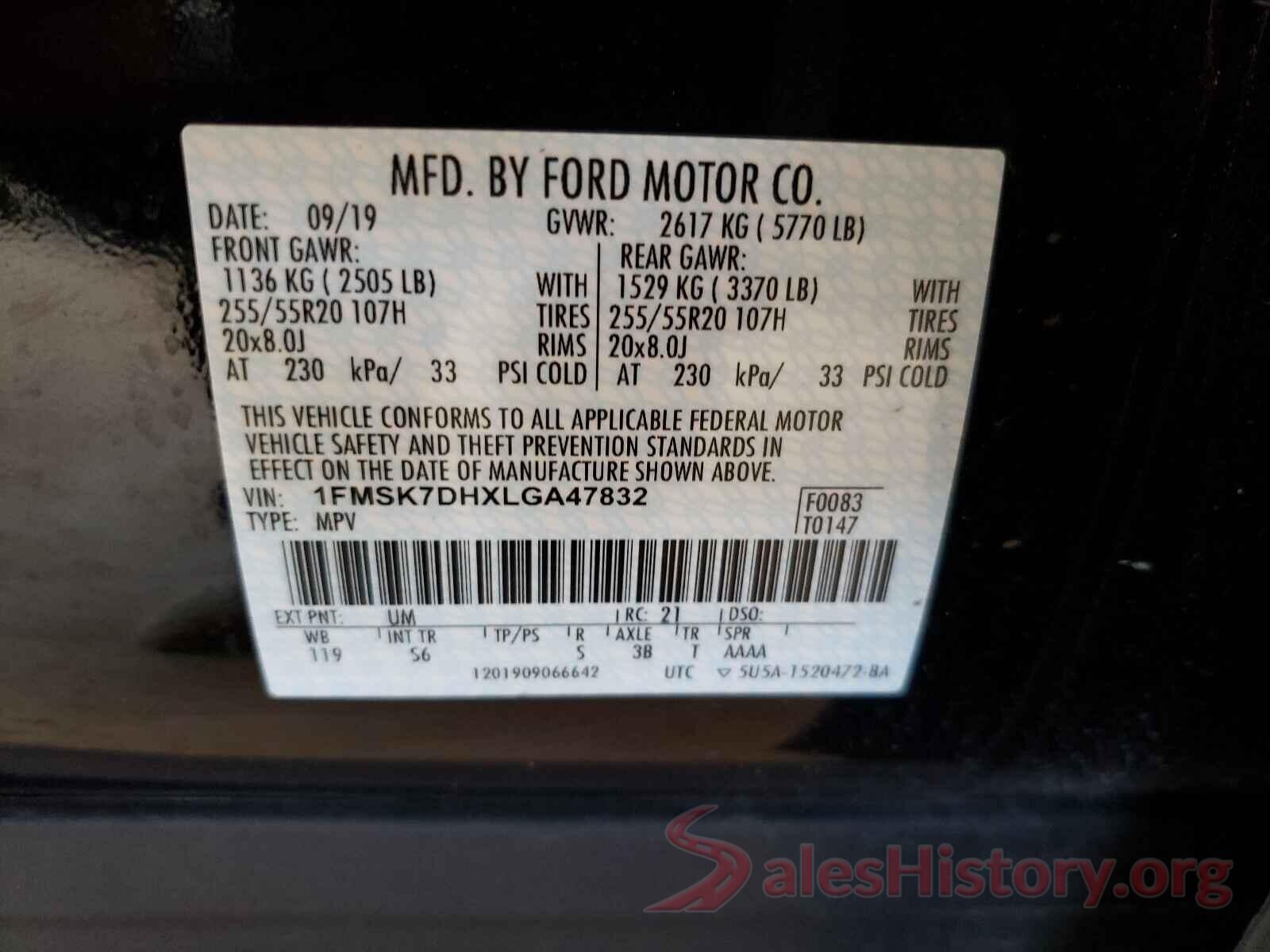 1FMSK7DHXLGA47832 2020 FORD EXPLORER