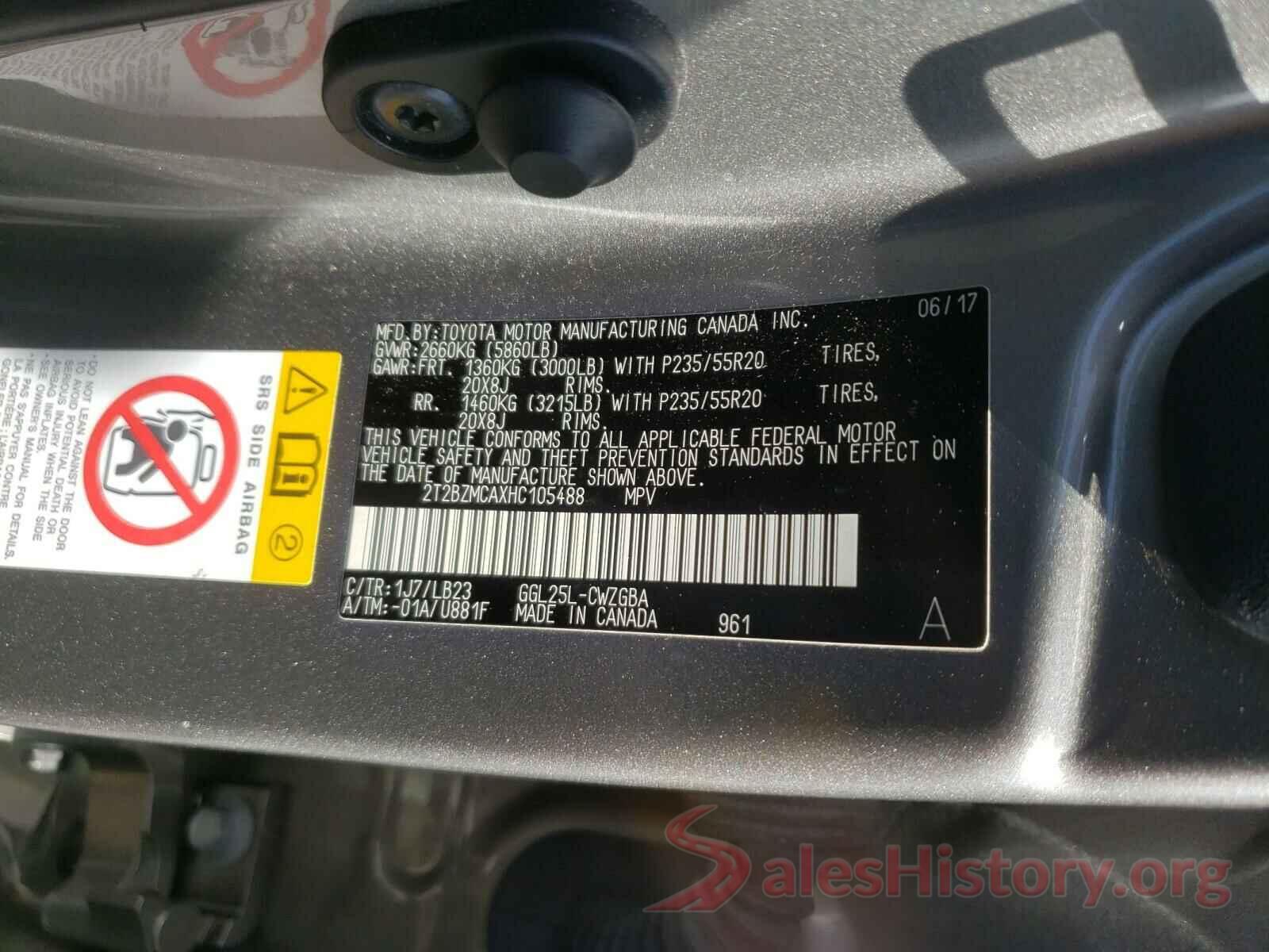 2T2BZMCAXHC105488 2017 LEXUS RX350