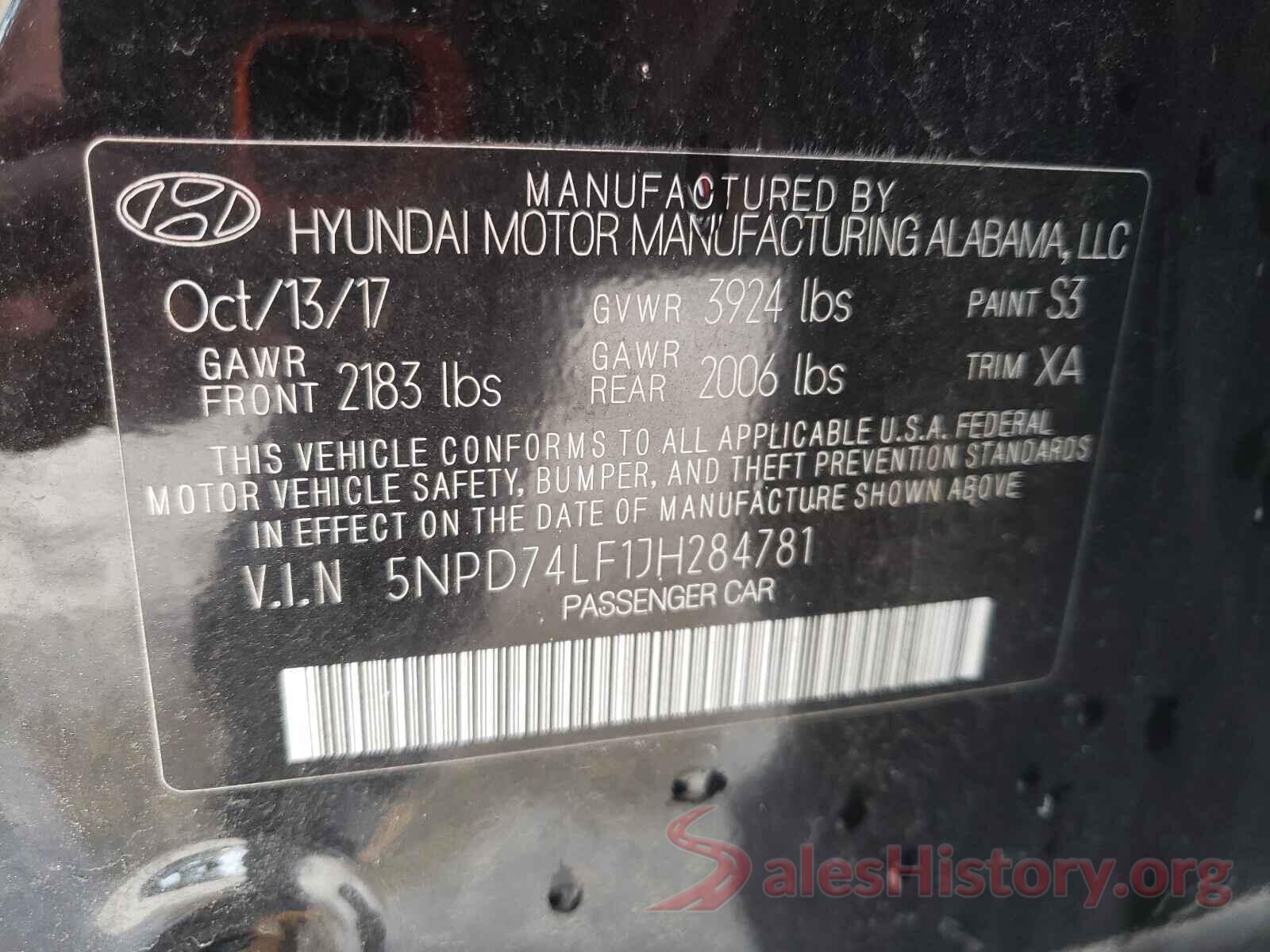 5NPD74LF1JH284781 2018 HYUNDAI ELANTRA