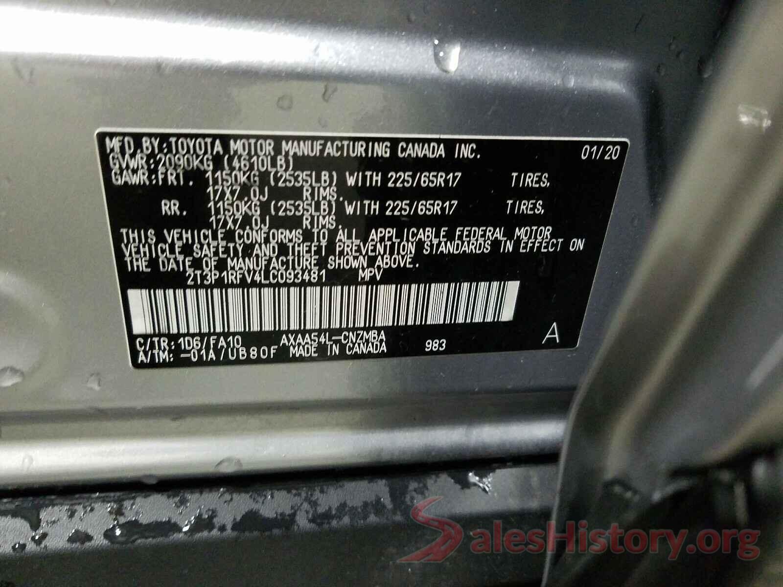 2T3P1RFV4LC093481 2020 TOYOTA RAV4