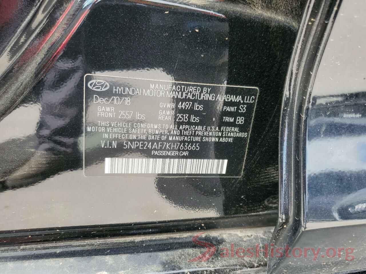 5NPE24AF7KH763665 2019 HYUNDAI SONATA