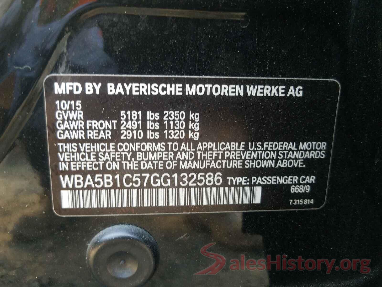 WBA5B1C57GG132586 2016 BMW 5 SERIES