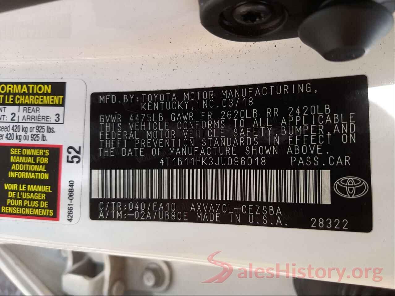 4T1B11HK3JU096018 2018 TOYOTA CAMRY