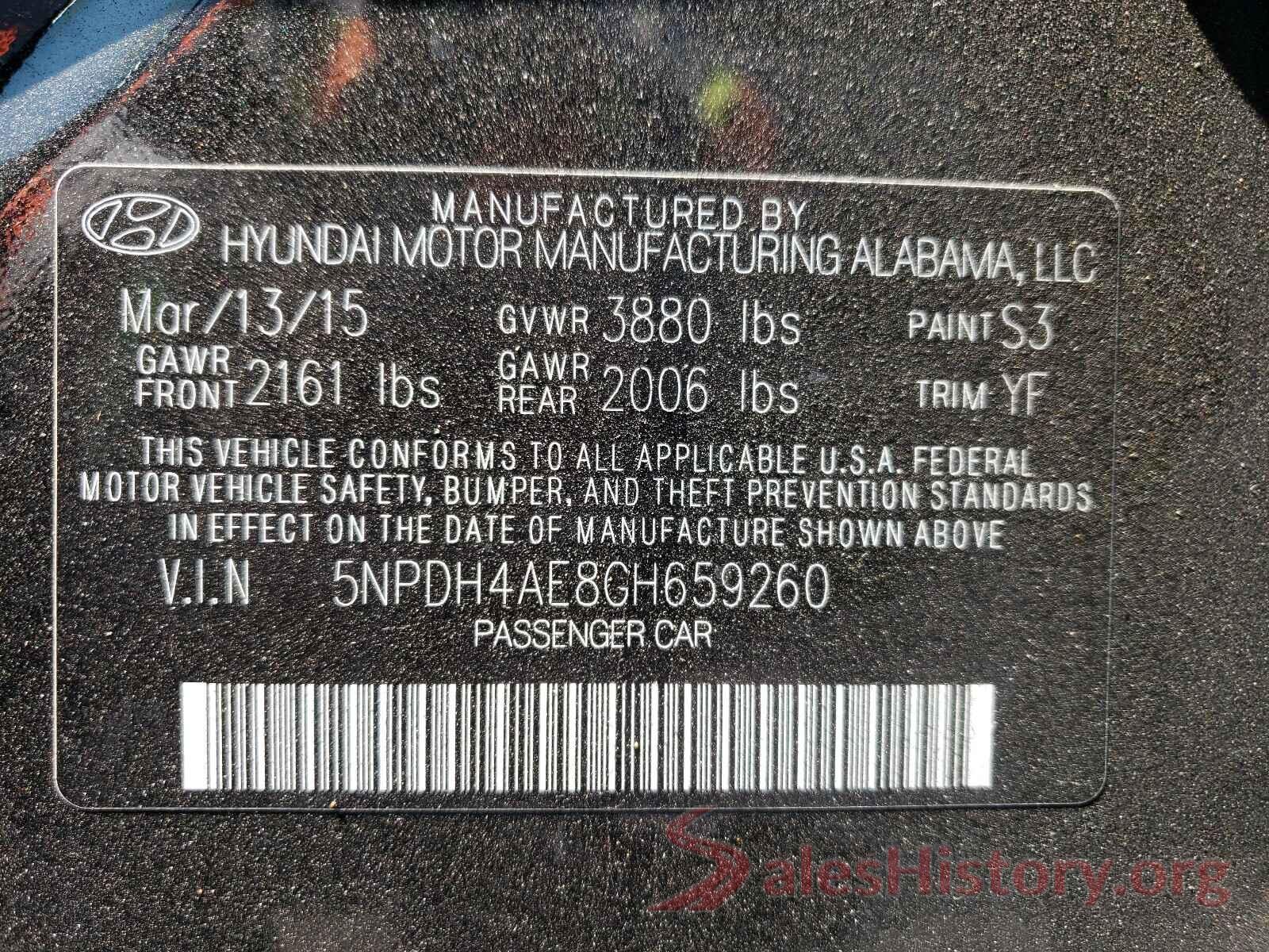 5NPDH4AE8GH659260 2016 HYUNDAI ELANTRA