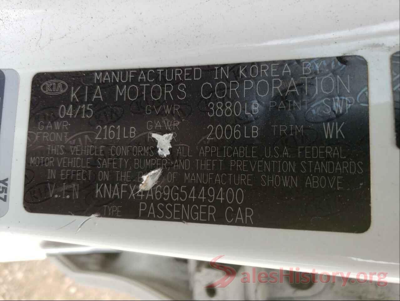 KNAFX4A69G5449400 2016 KIA FORTE