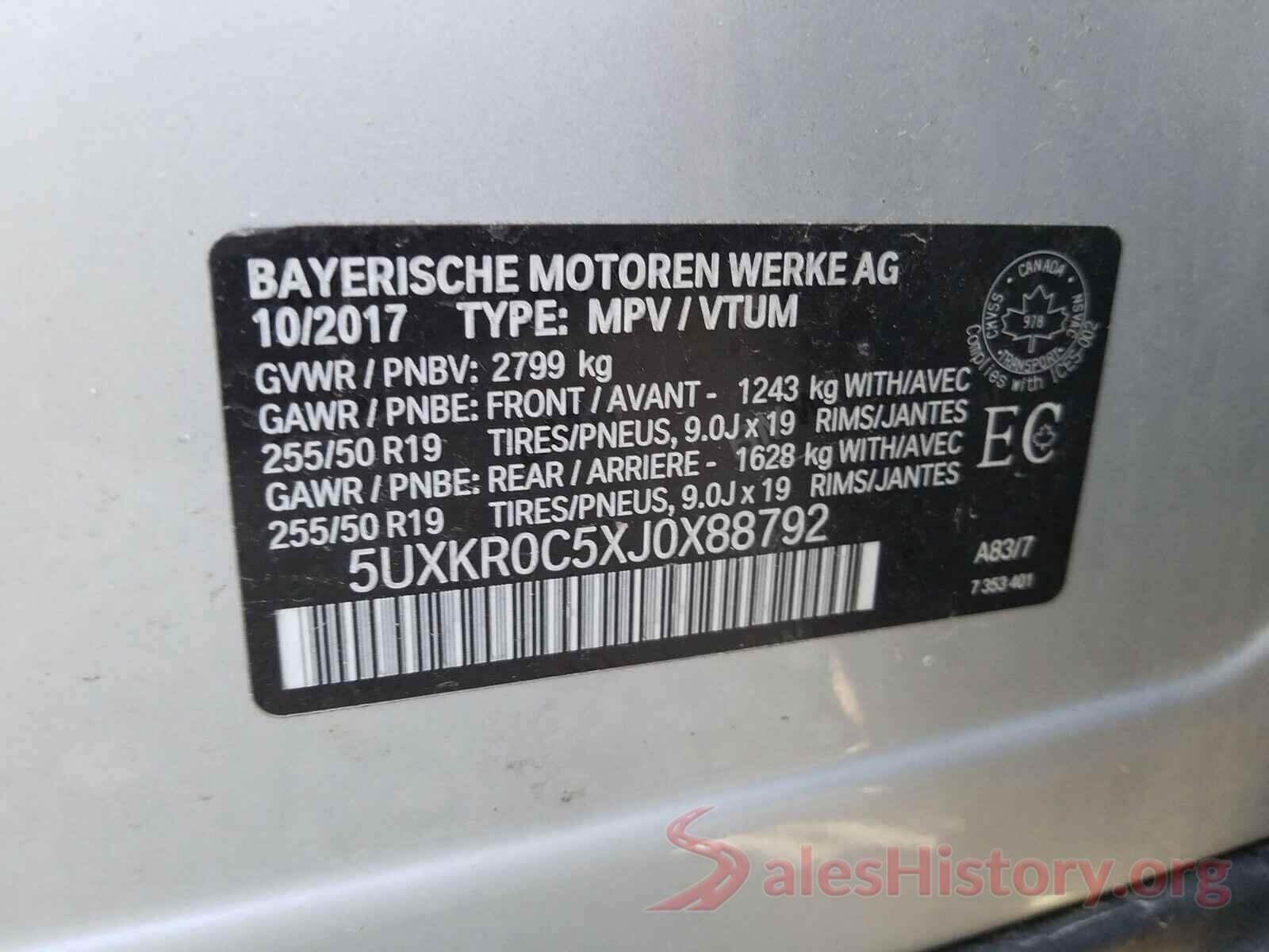 5UXKR0C5XJ0X88792 2018 BMW X5