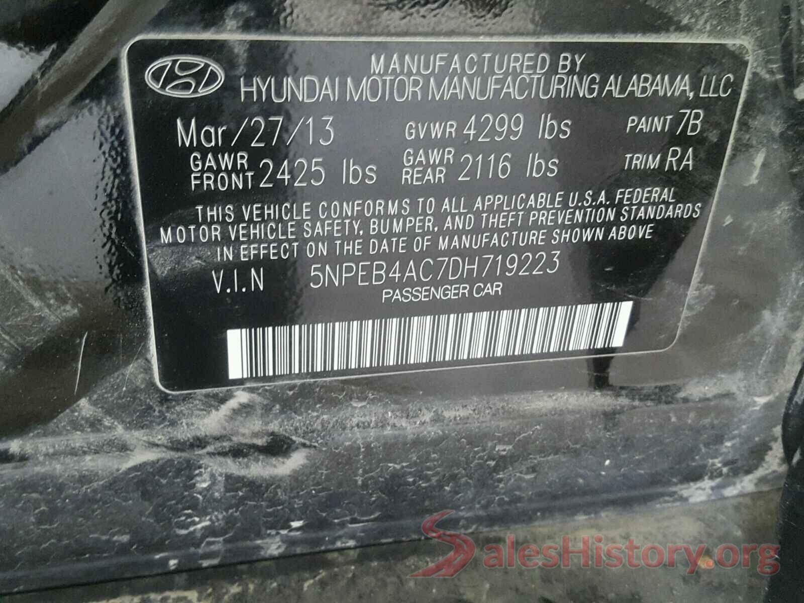 5NPEB4AC7DH719223 2013 HYUNDAI SONATA