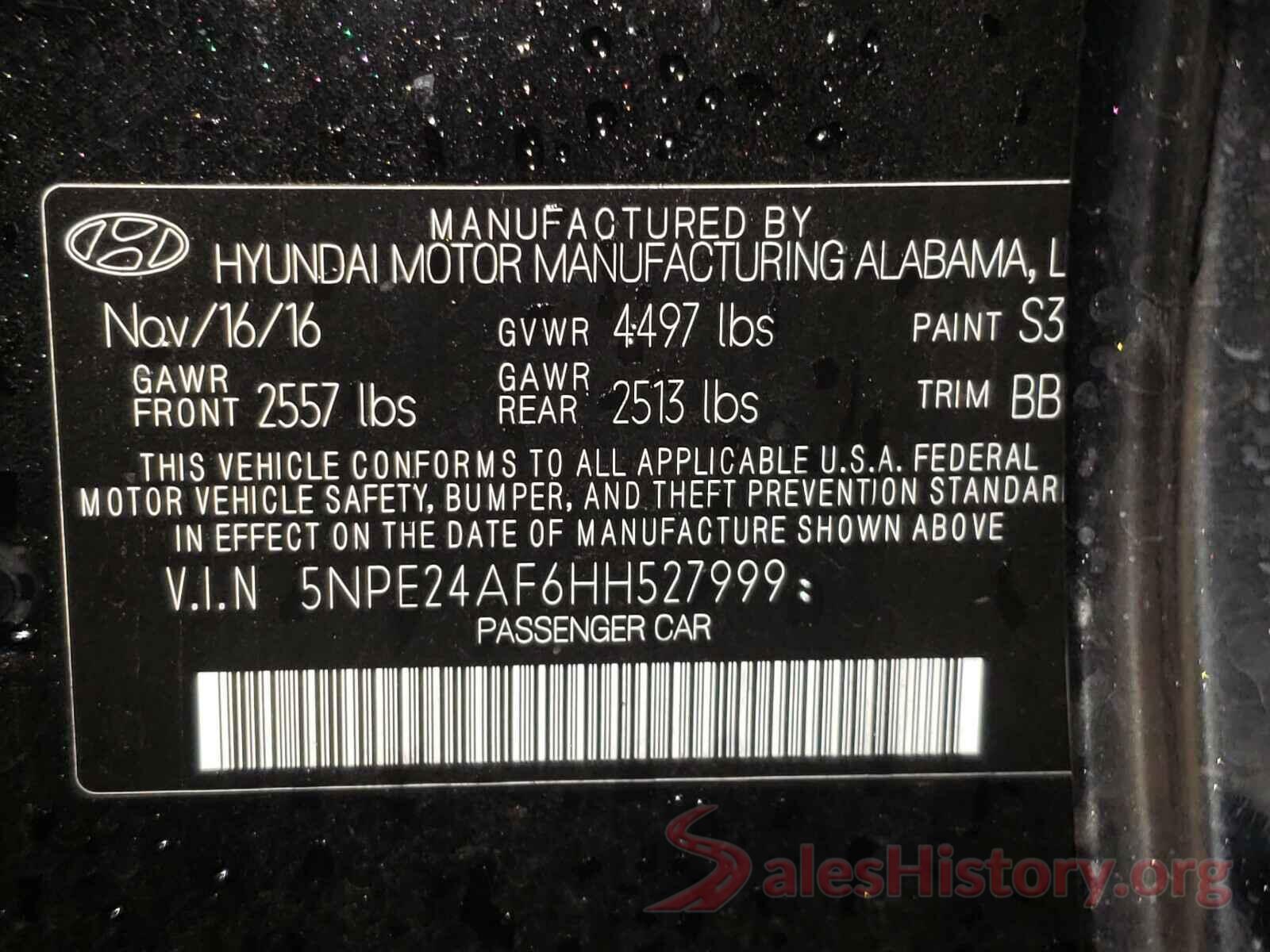 5NPE24AF6HH527999 2017 HYUNDAI SONATA