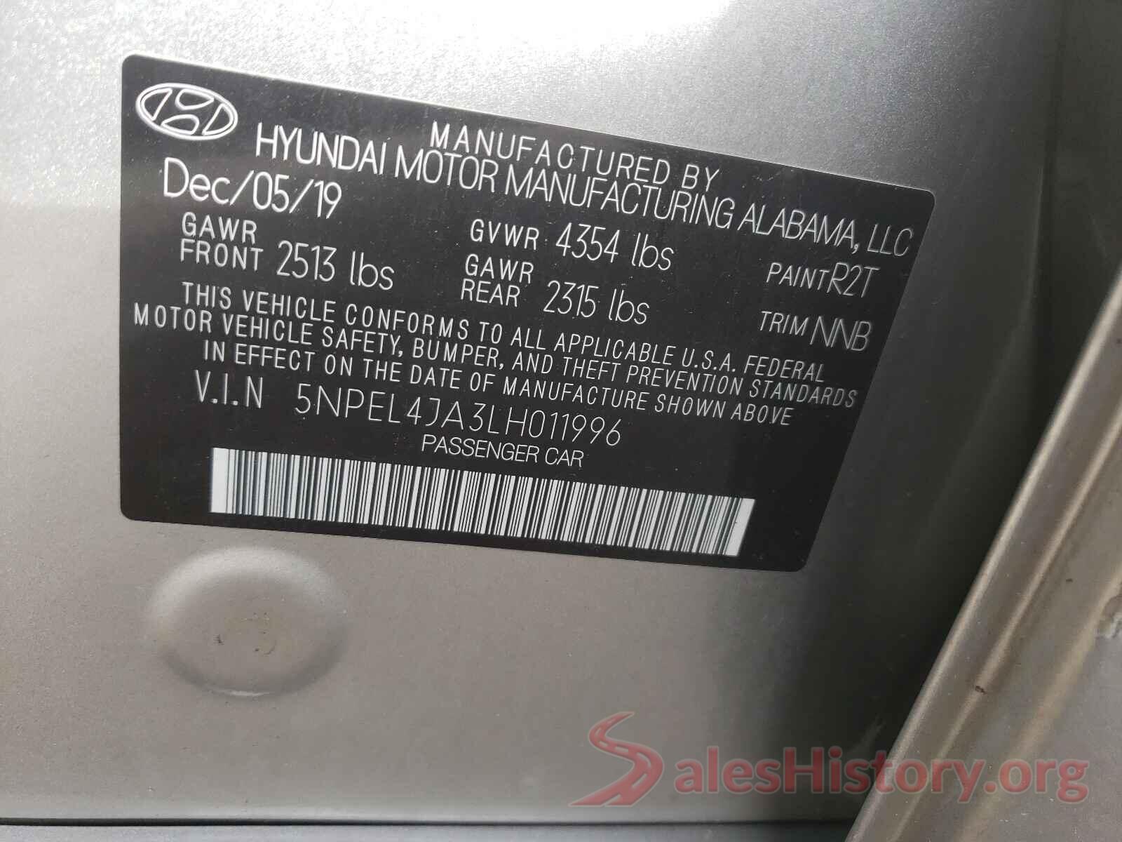 5NPEL4JA3LH011996 2020 HYUNDAI SONATA