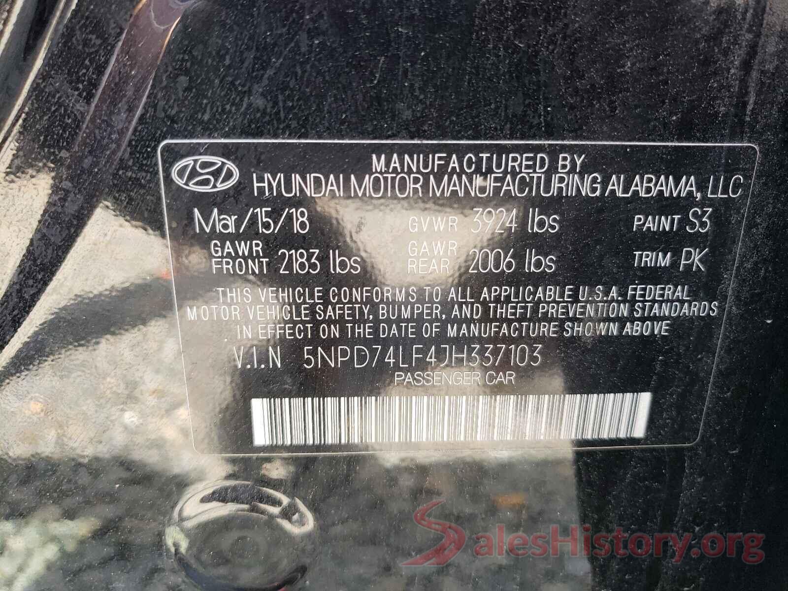 5NPD74LF4JH337103 2018 HYUNDAI ELANTRA