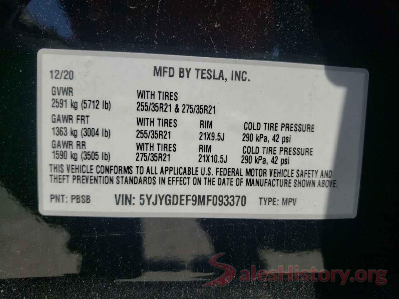 5YJYGDEF9MF093370 2021 TESLA MODEL Y