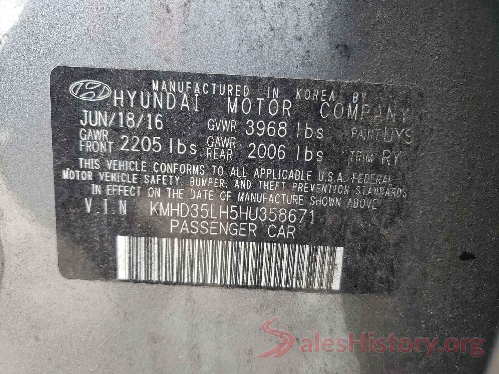 KMHD35LH5HU358671 2017 HYUNDAI ELANTRA