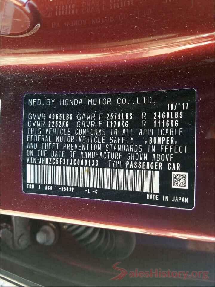 JHMZC5F31JC000133 2018 HONDA CLARITY